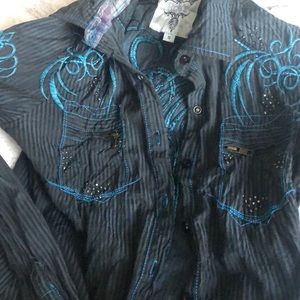 Button down rhinestoned shirt